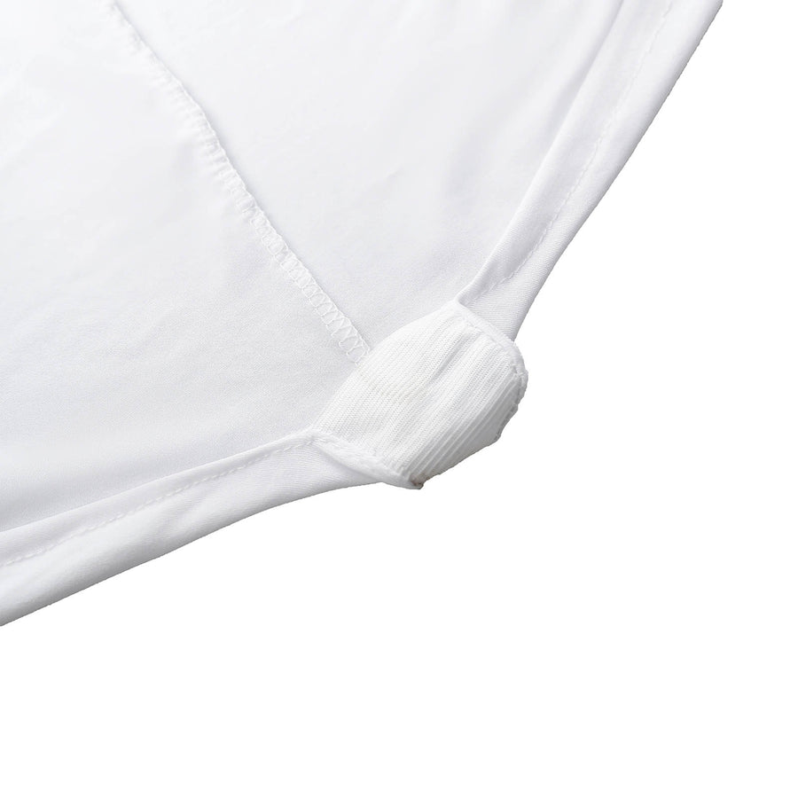 6ft White Open Back Stretch Spandex Table Cover | TableclothsFactory