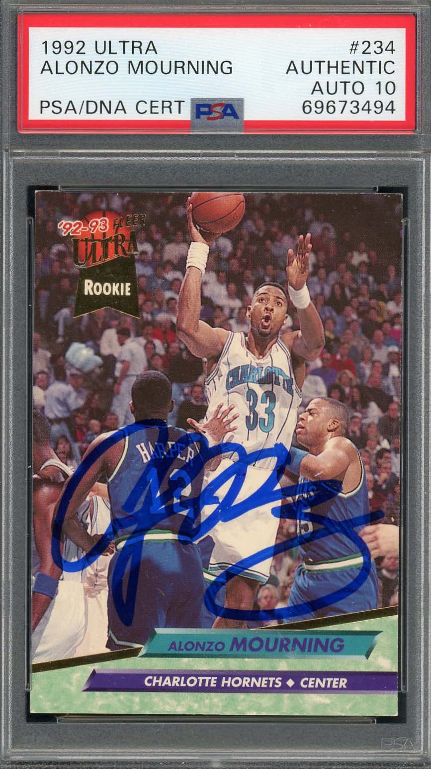 Alonzo Mourning 1992 Topps Gold Signed Rookie Card #393 Auto Graded PS