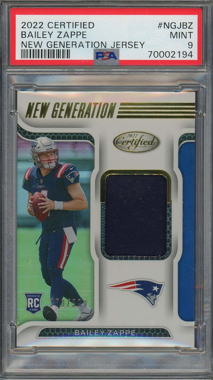 Bailey Zappe 2022 Panini Gold Standard Newly Minted Rookie Card PSA 9