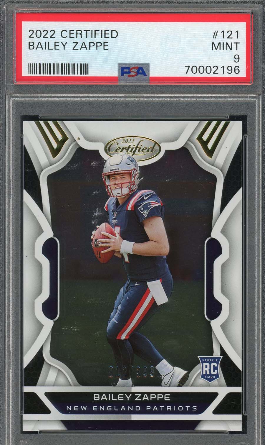 Bailey Zappe 2022 Panini Certified New Generation Rookie Card PSA 9 #/