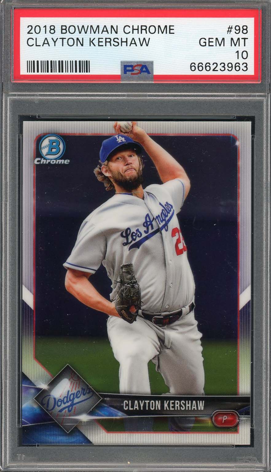 Clayton Kershaw 2017 Topps Chrome With Hat Baseball Card #25 Graded PSA 10