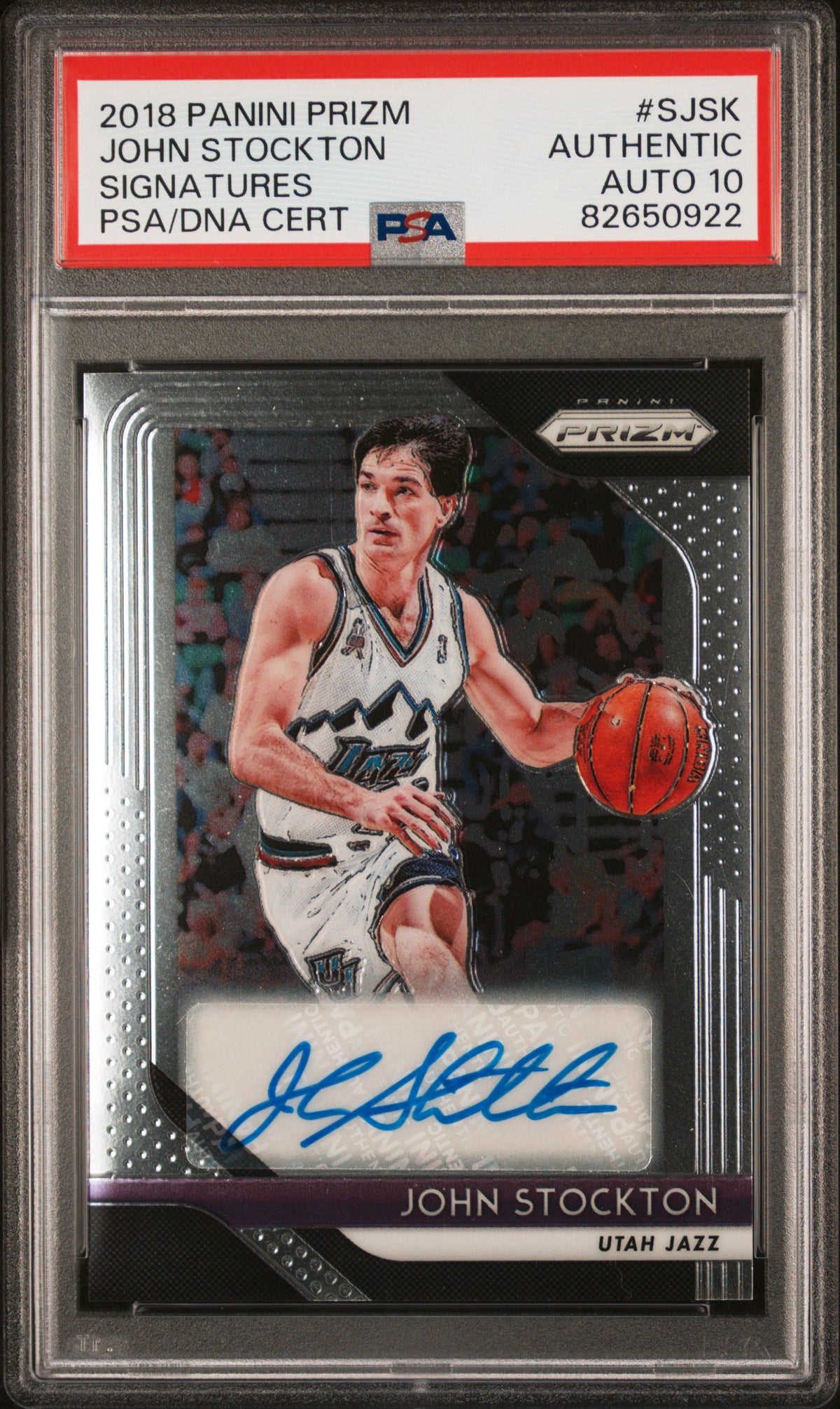 John Stockton 2018 Panini Prizm Signed Basketball Card #SJSK Auto Grad