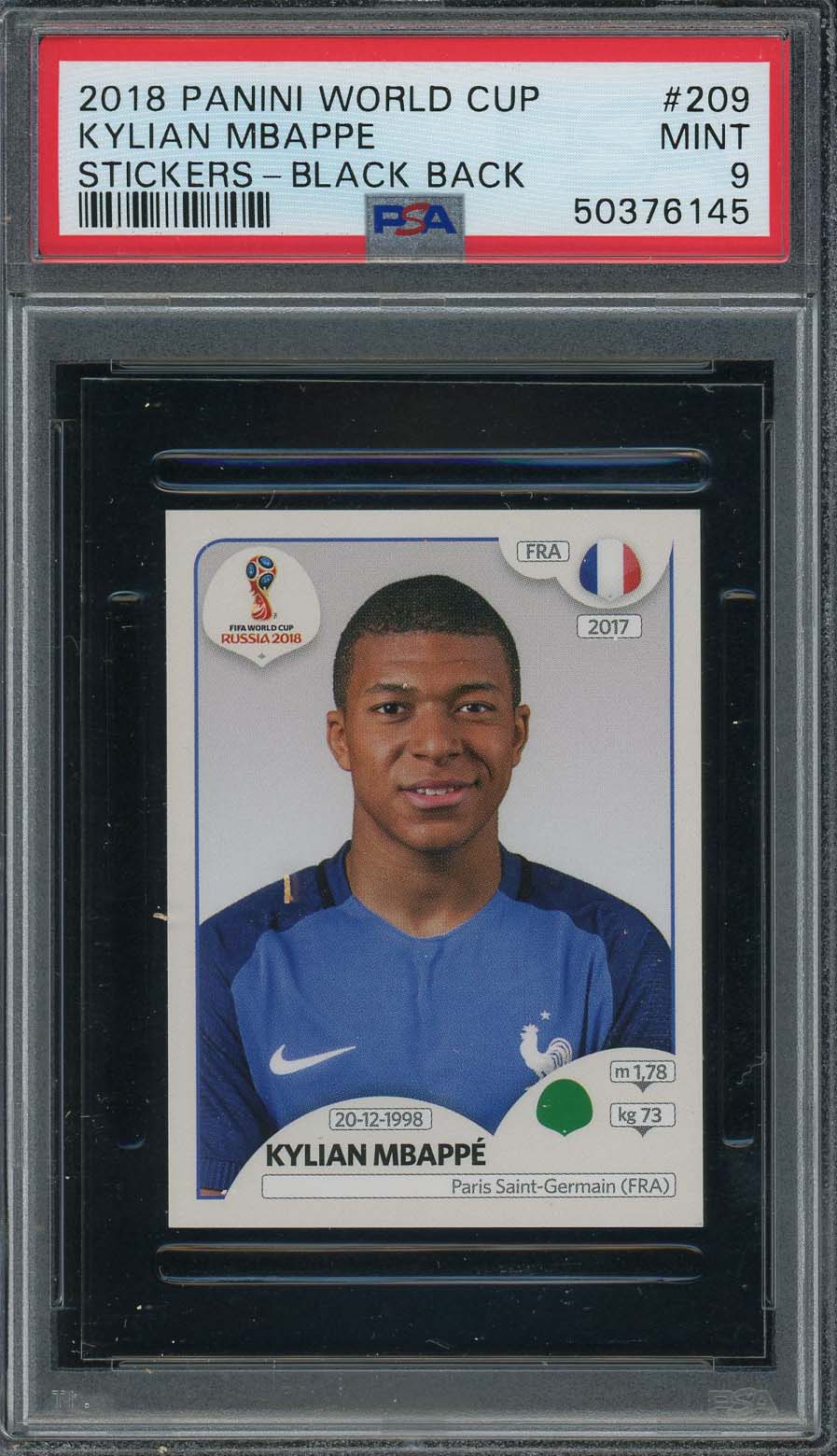 Kylian Mbappe 2018 Panini World Cup Rookie Stickers Black Back Card #2