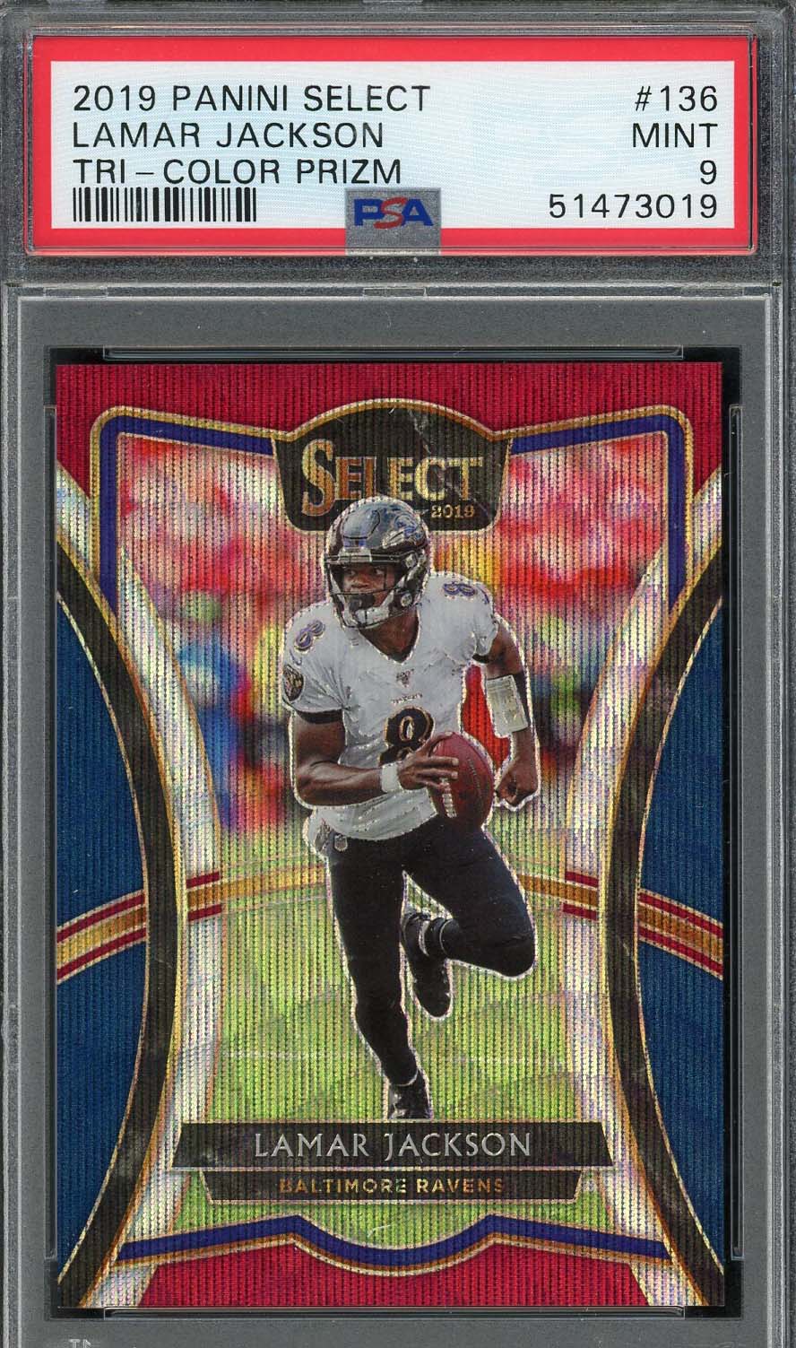 Lamar Jackson 2019 Panini Select Tri Color Prizm Football Card #136 PS