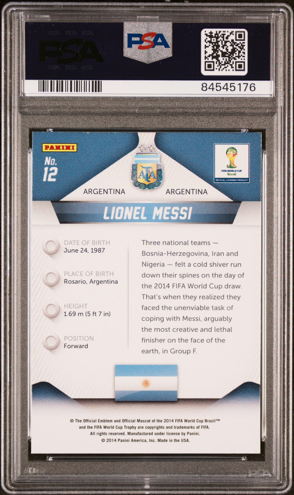 Lionel Messi 2022 Panini Prizm World Cup Qatar Soccer Card #7 Graded P