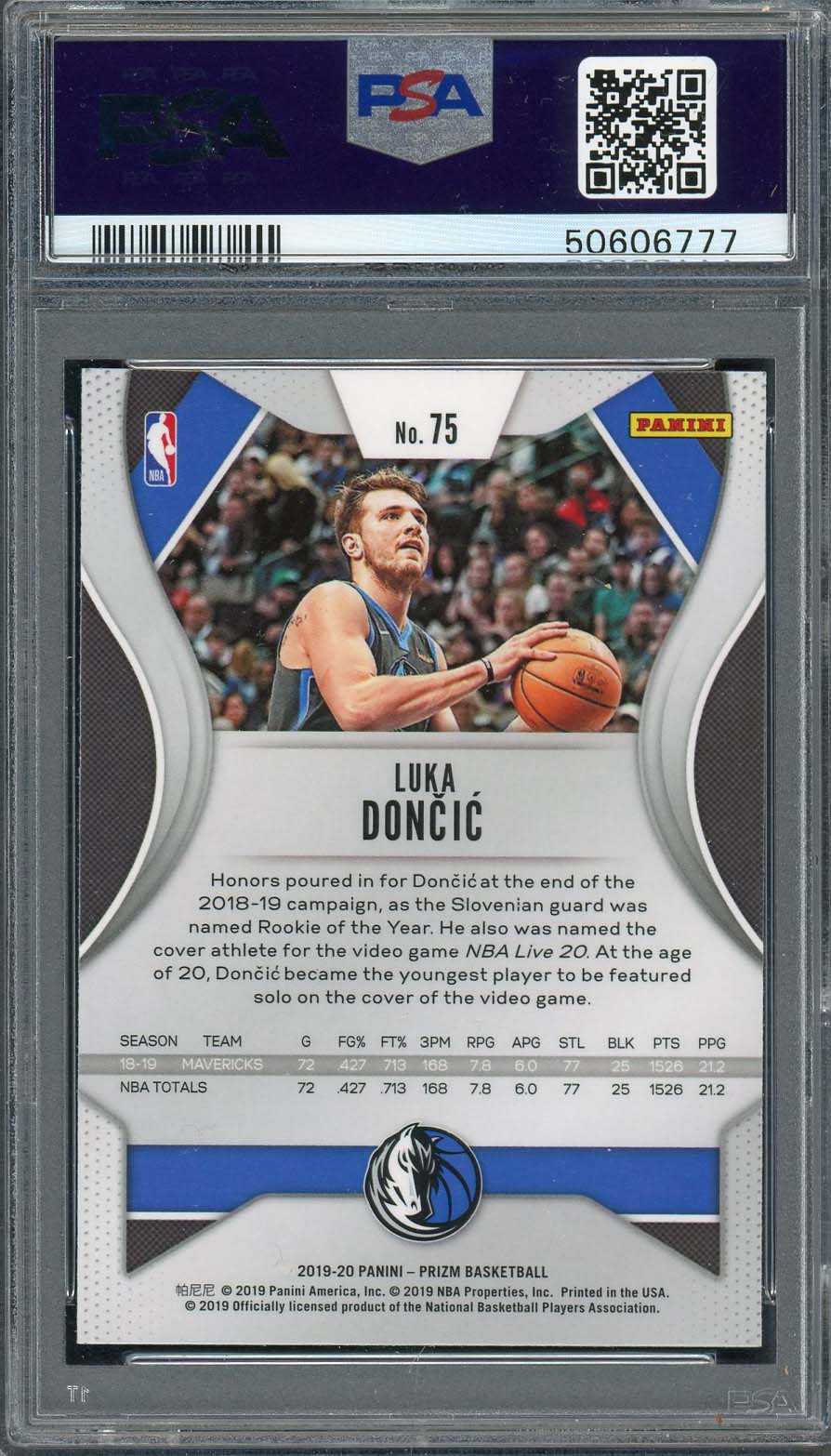 Luka Doncic 2019 Panini Prizm Basketball Card #75 Graded PSA 10