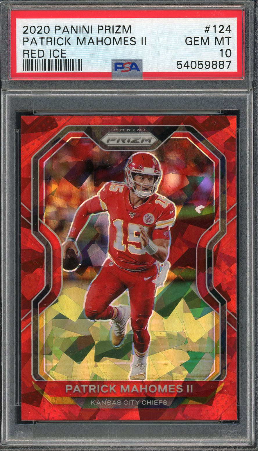 Patrick Mahomes 2021 Panini Prizm Red Ice Football Card #190 Graded PS