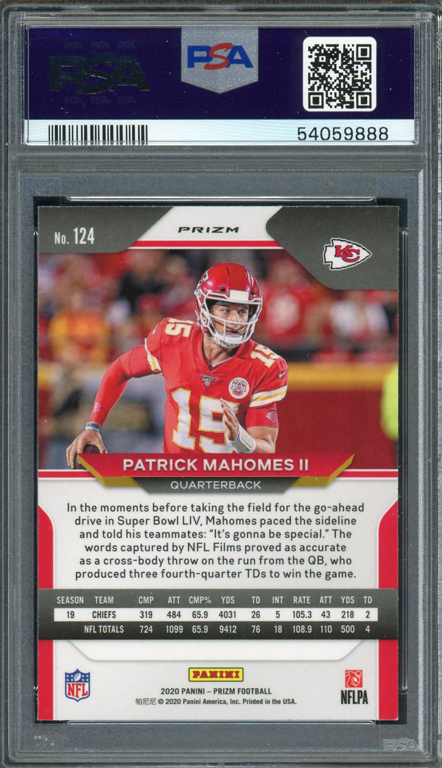 Patrick Mahomes 2021 Panini Prizm Red Ice Football Card #190 Graded PS