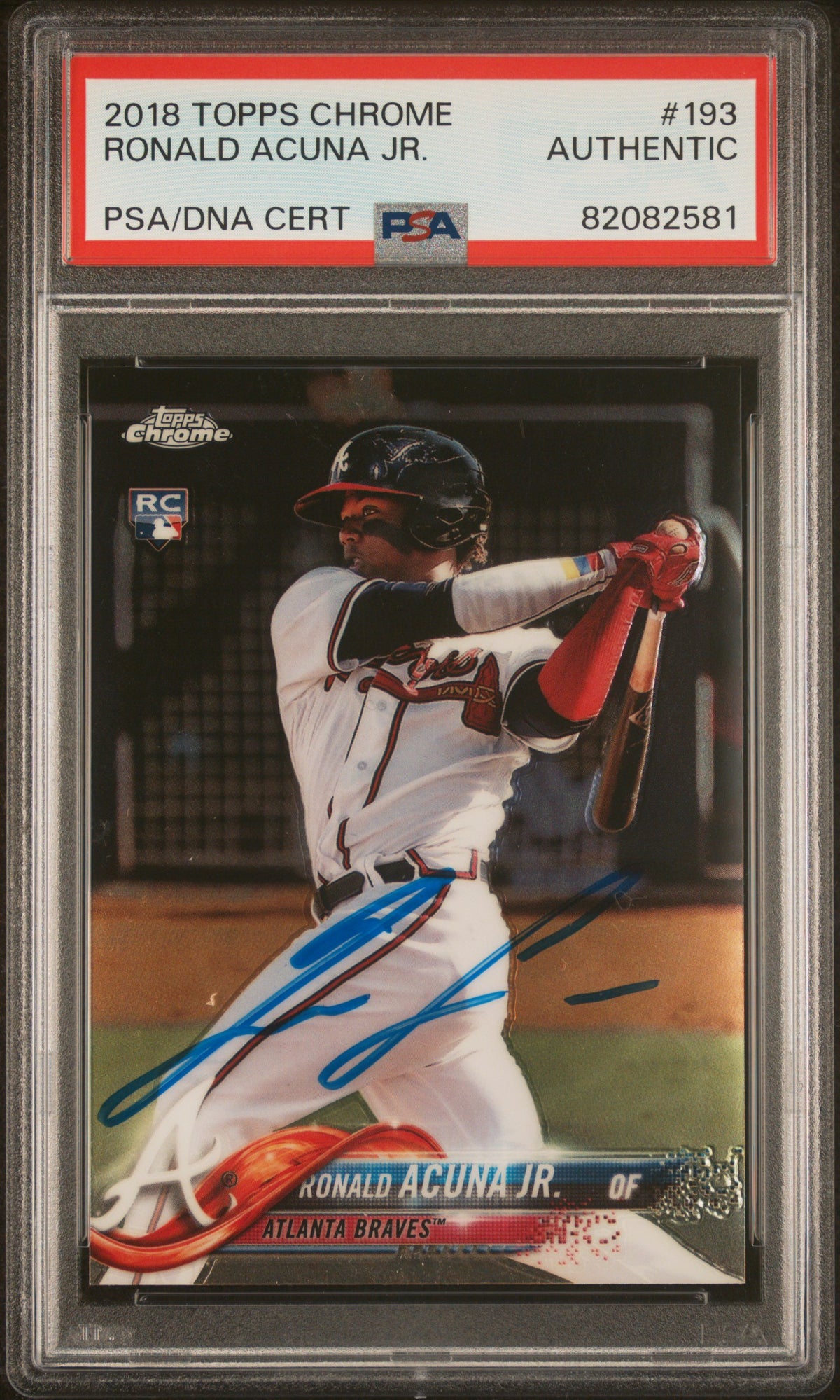 Ronald Acuna Jr 2018 Topps Chrome Signed Rookie Card #193 Auto PSA 820