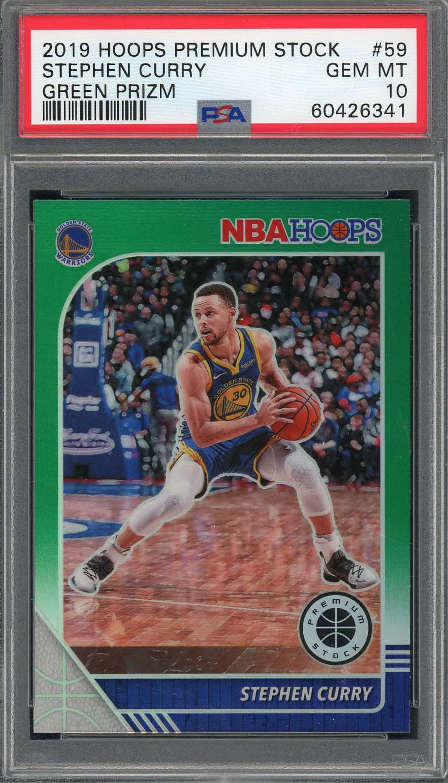 Stephen Curry 2019 Panini Hopps Premium Stock Green Prizm Card #59 Gra