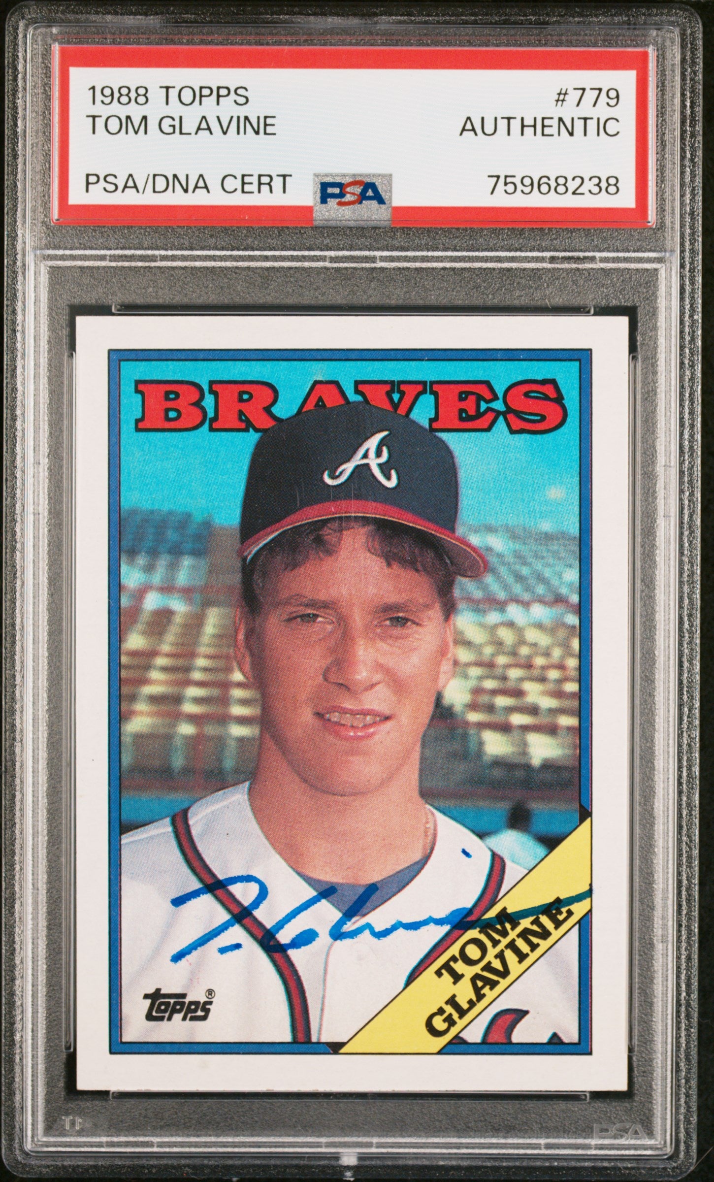 Tom Glavine 1988 Topps Signed Baseball Rookie Card #779 Auto PSA 10 75