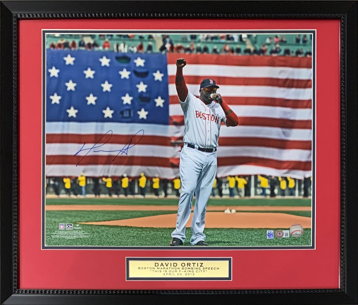 David Ortiz Game Used Batting Glove Framed COA Fanatics Red Sox