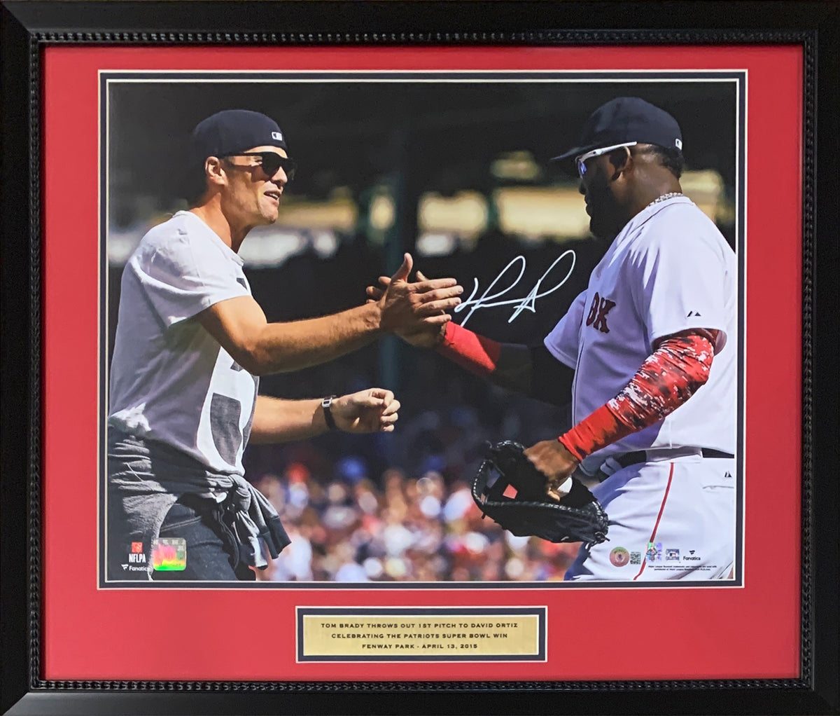 David Ortiz Autographed Boston Red Sox Signed Baseball 16x20 Framed Photo  With Tom Brady Beckett COA