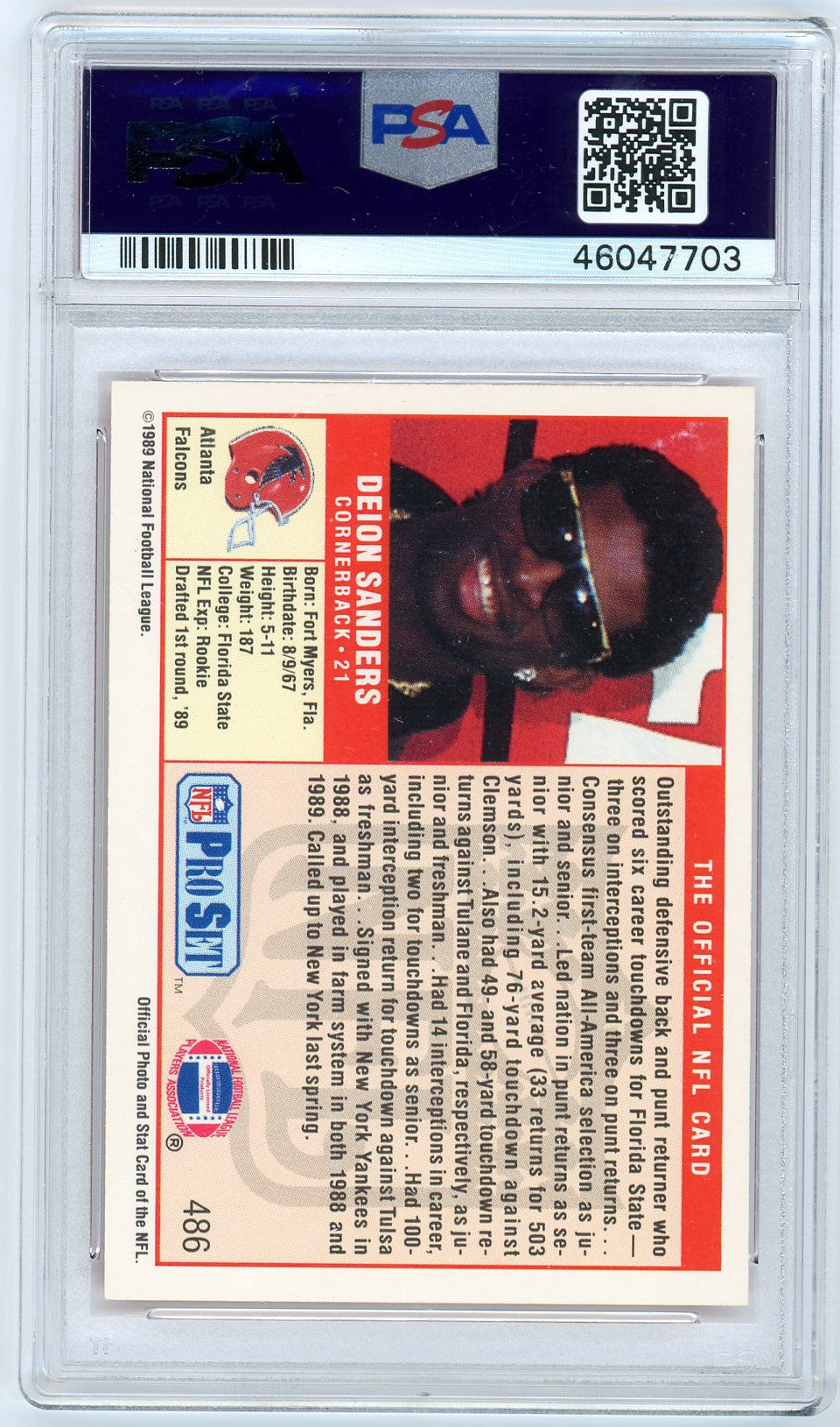 Deion Sanders Signed 1989 Score #246 RC (PSA, Autograph Graded 10)