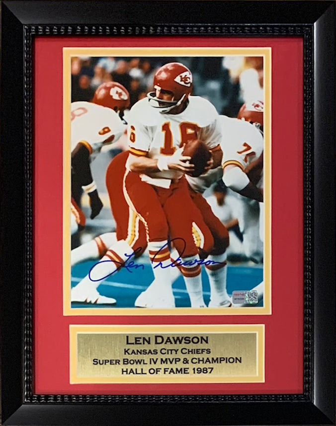 Len Dawson Autographed Kansas City Chiefs Signed Football 8x10 Framed