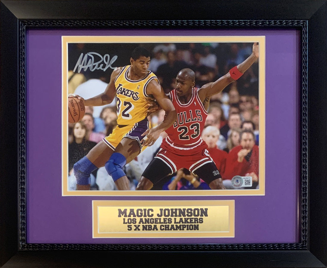 Framed Larry Bird Magic Johnson Dual Facsimile Laser Engraved Signature  Auto 15x16 Basketball Photo