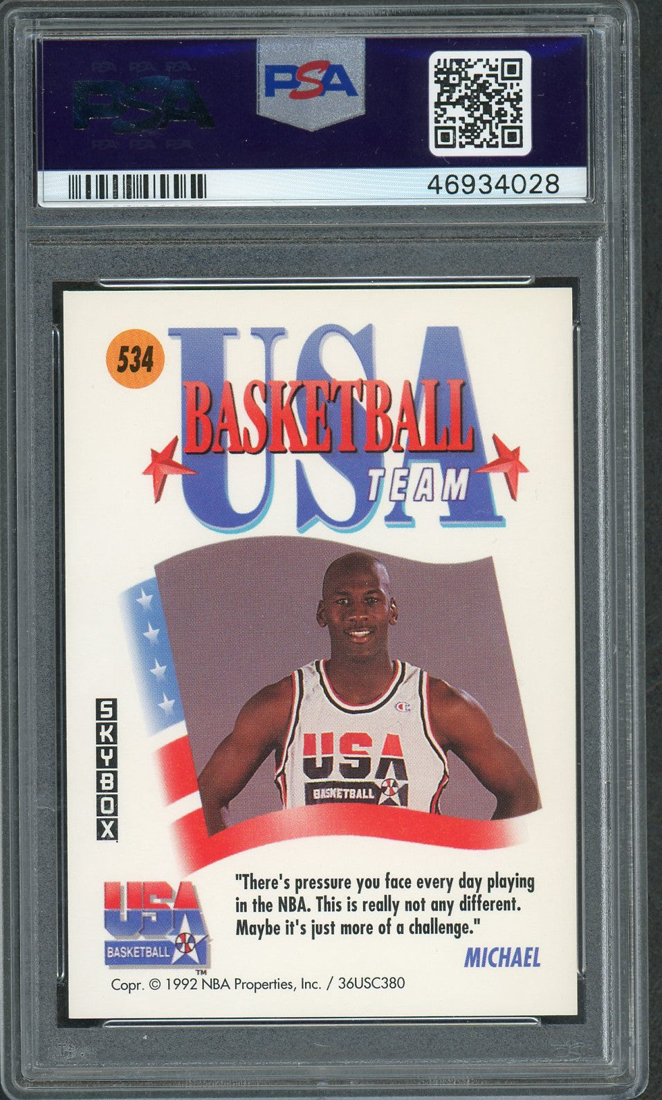 Michael Jordan Team USA 1991 Skybox Basketball Card #534 Graded PSA 8