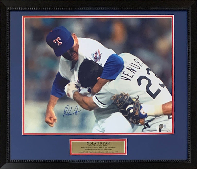 Nolan Ryan Autographed Texas Rangers Framed 8x10 Photo Bloody AI COA