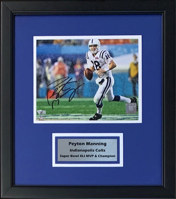 Peyton Manning Autographed Blue Jersey - Beautifully Matted and Framed -  Hand Signed By Manning and Certified Authentic by Fanatics - Includes