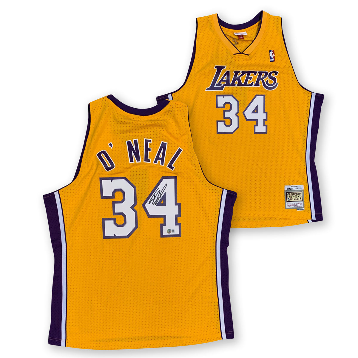 Maillot NBA Shaquille O'neal Los Angeles Lakers signé and authentifié Jaune