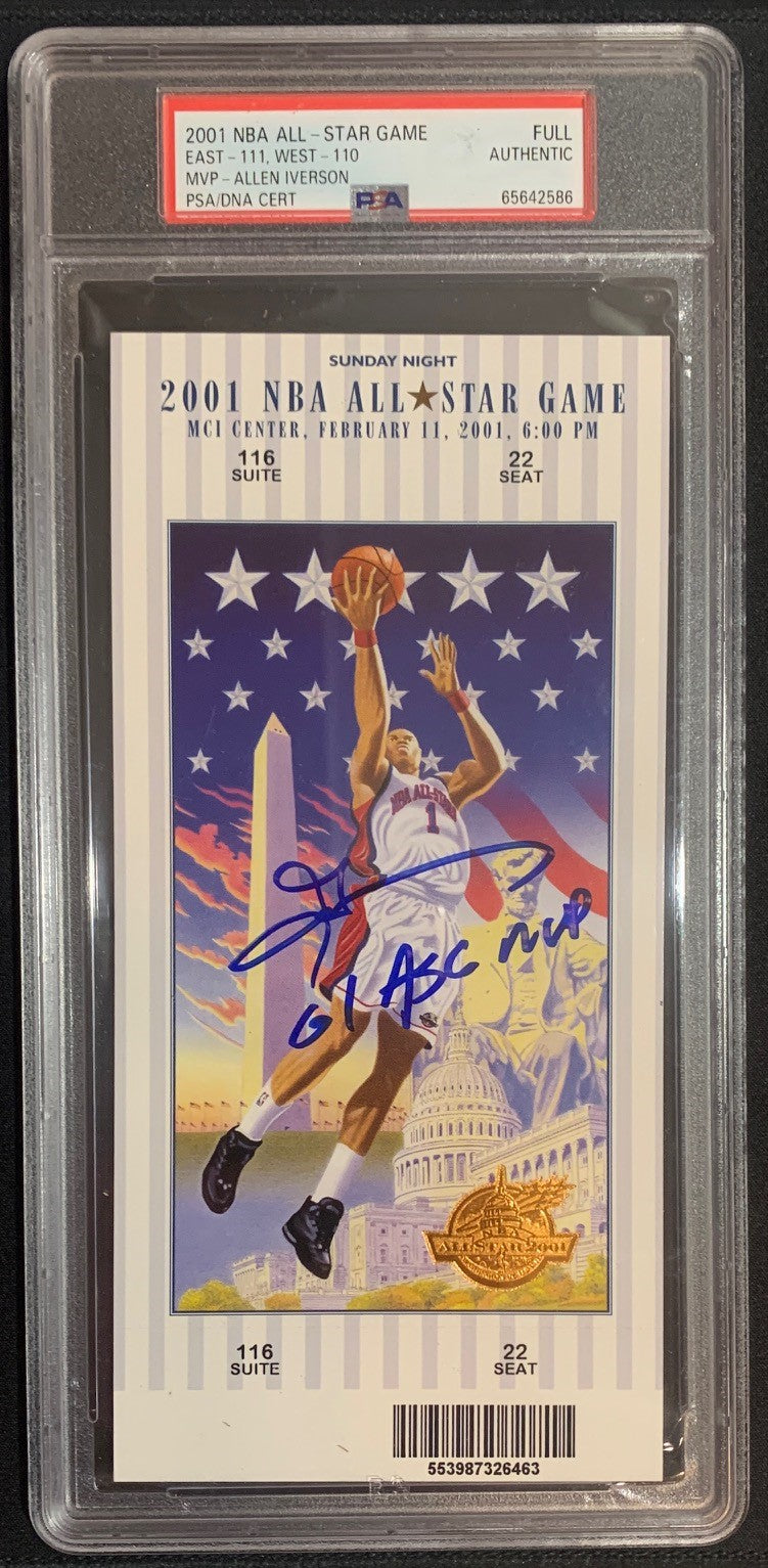 Allen Iverson Autographed 2001 NBA All Star Game MVP Signed Basketball  Ticket Auto Graded PSA 65642586