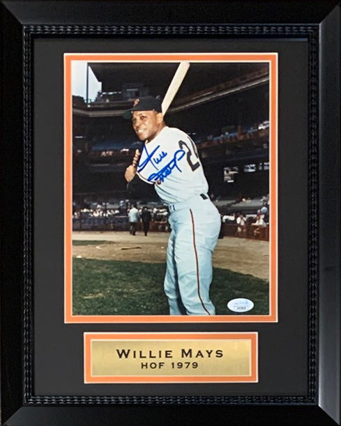 Willie Mays Autographed and Framed Black Giants Jersey