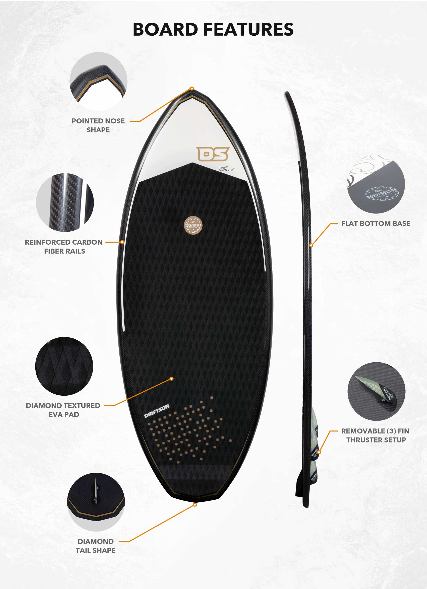 Driftsun 50/50 Skim Style Wakesurf Board, 4ft 9in