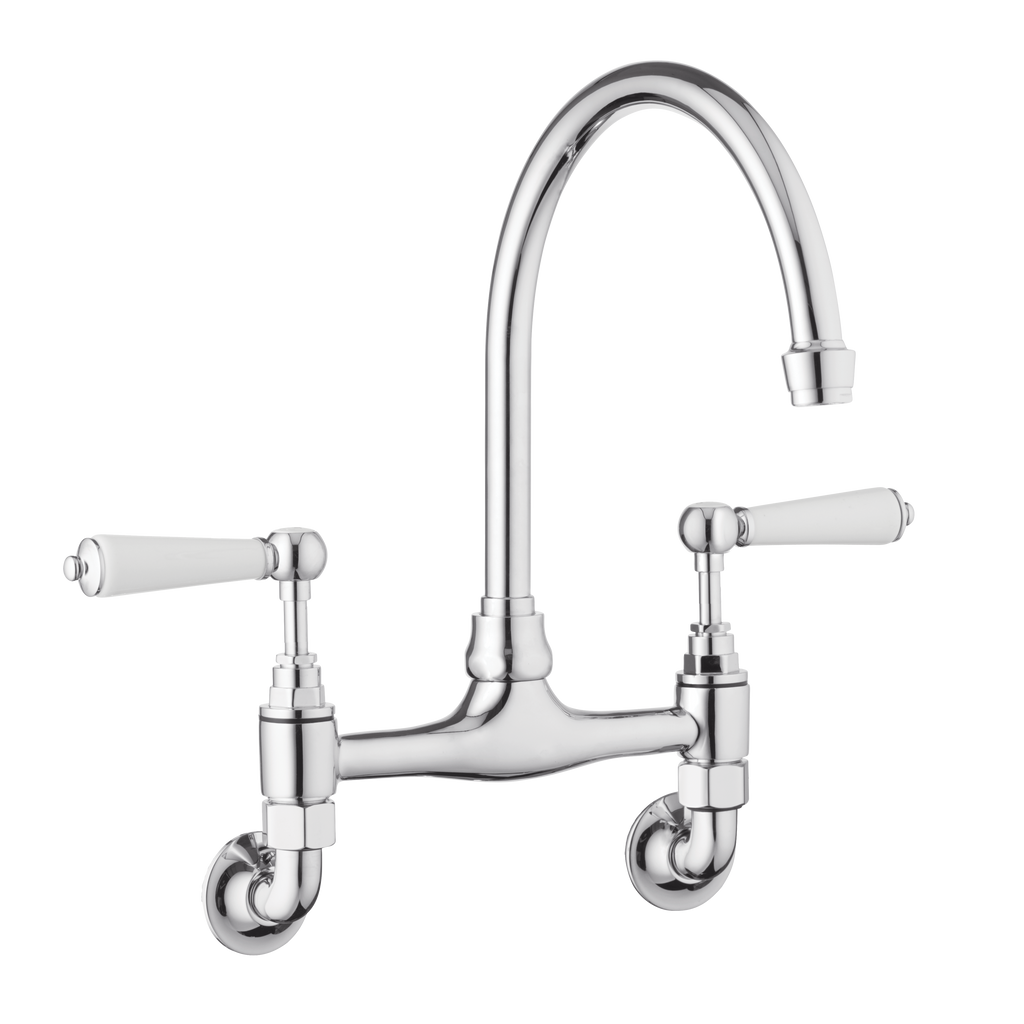 Traditional Kitchen Mixer Tap Wall Mounted Porcelain Levers