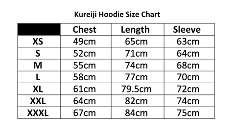 Kureiji Tee Sizing Chart BJJ