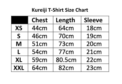 Kureiji Brand T-Shirt Size Guide