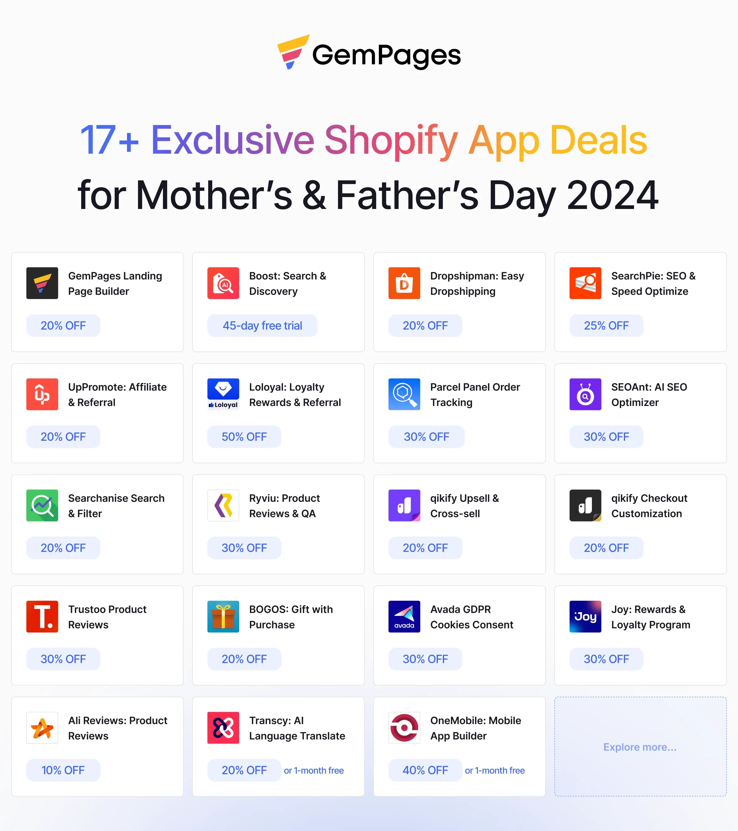 17+ Shopify app deals for Mother's and Father's Day