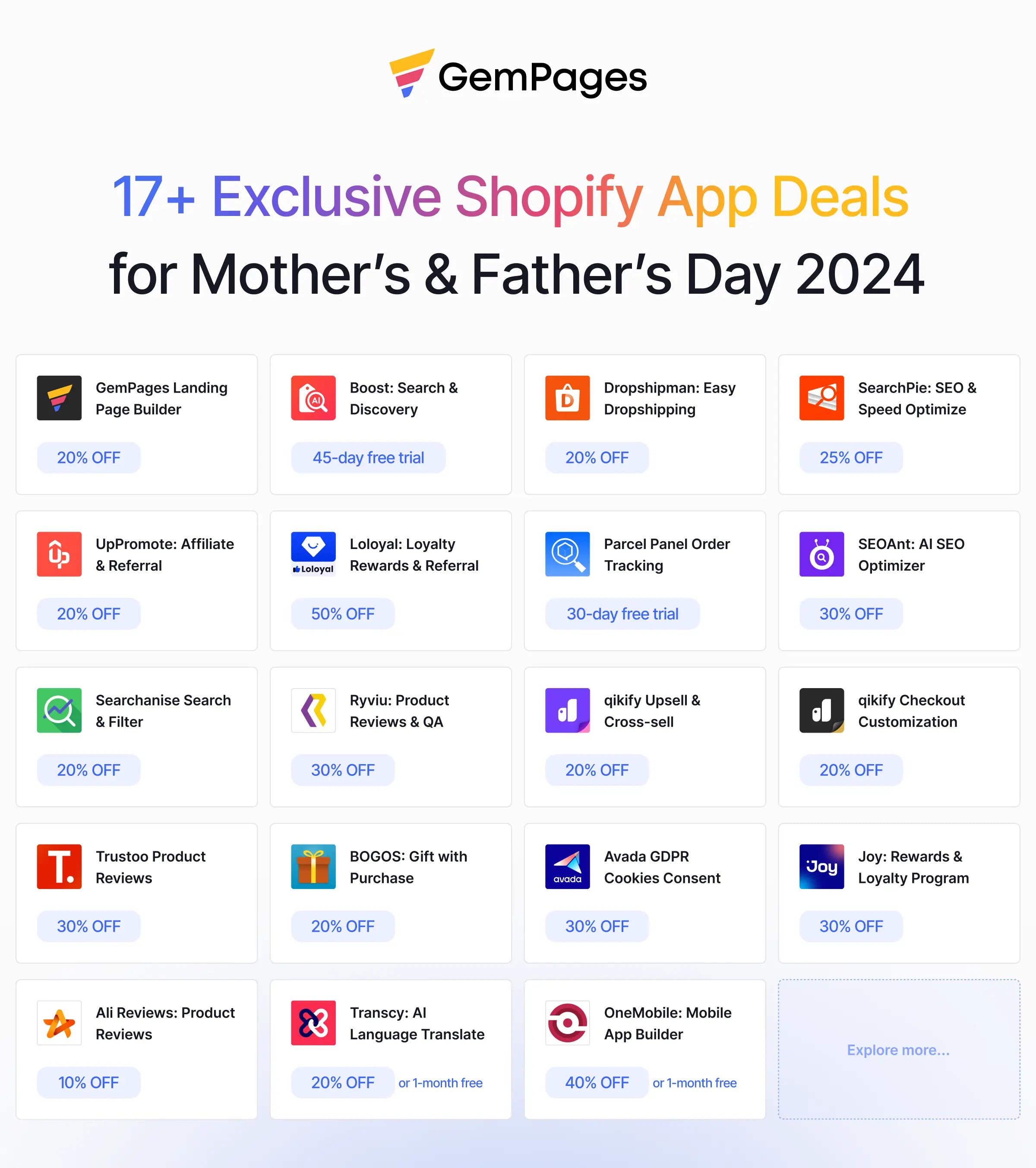 17+ Shopify app deals for Mother's and Father's Day