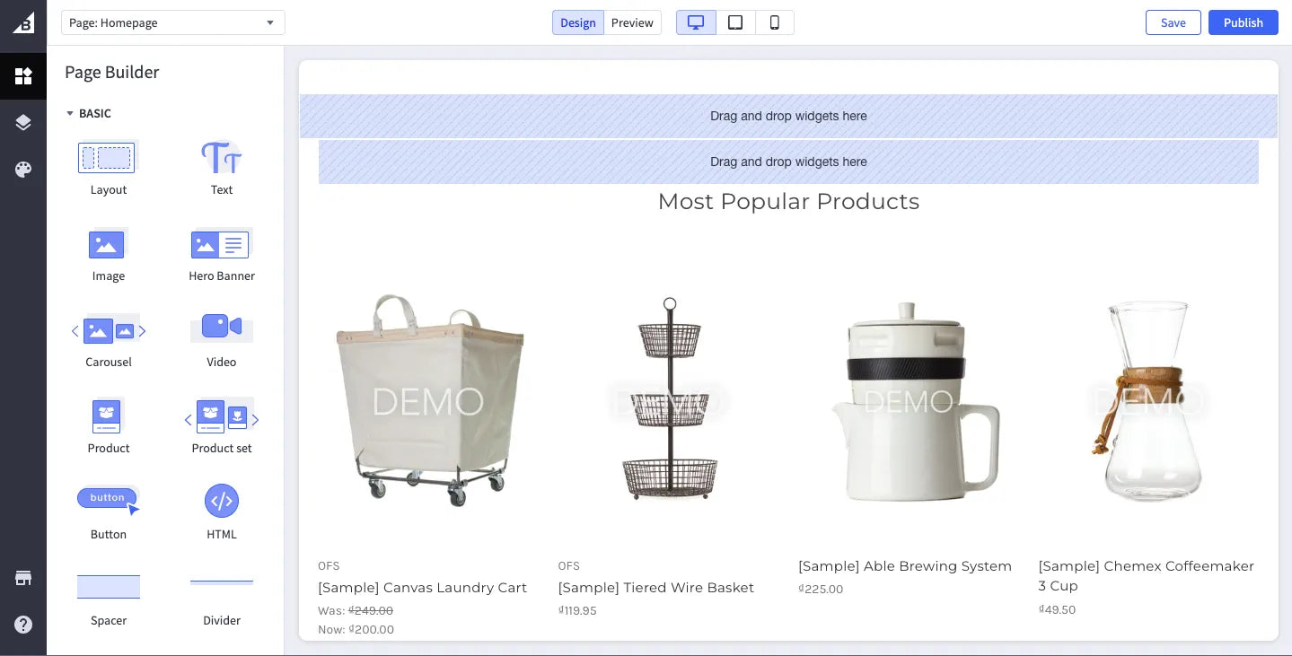BigCommerce drag and drop interface