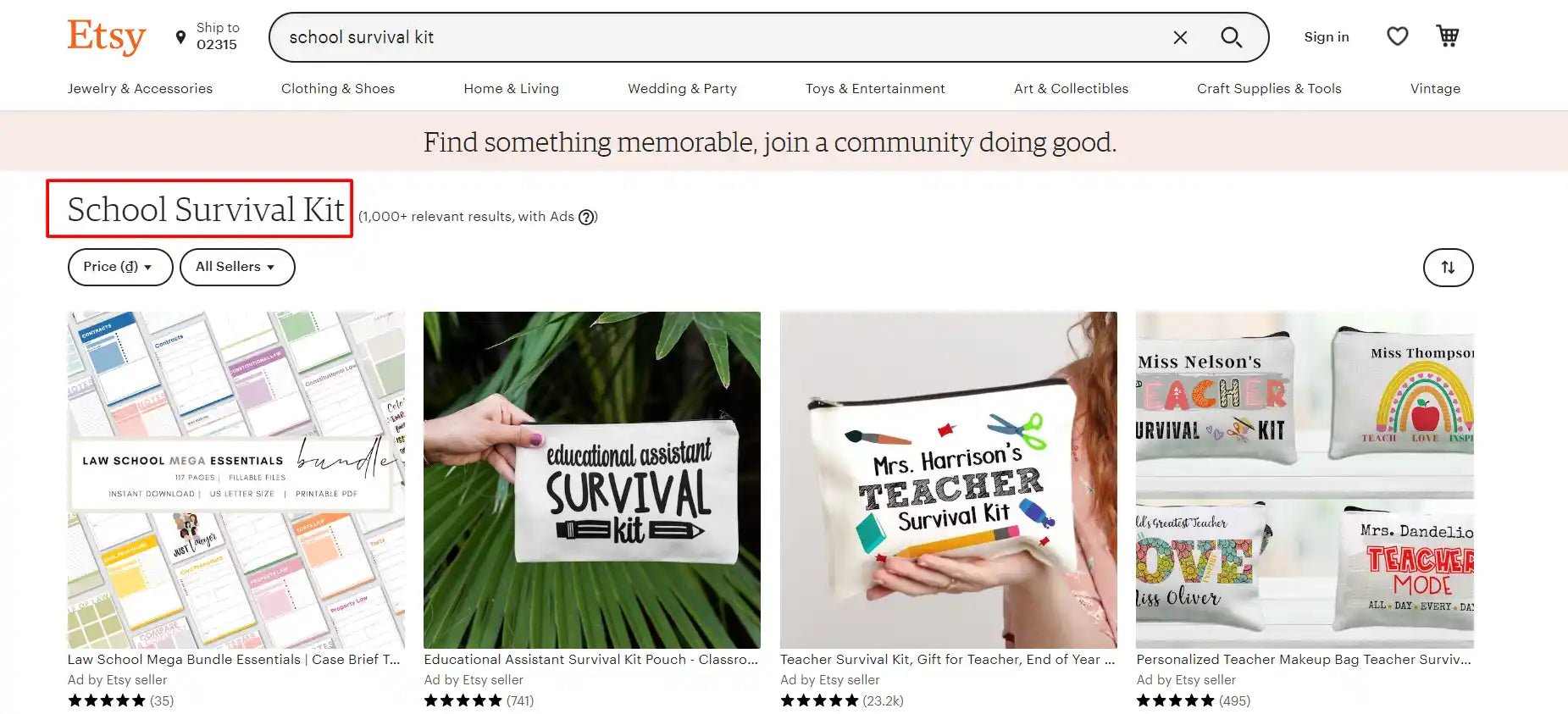 Screenshot of etsy.com website