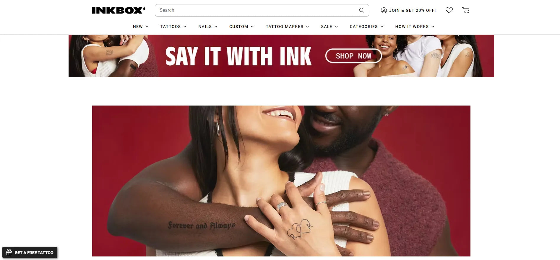 Captura de pantalla del sitio web de Inkbox.