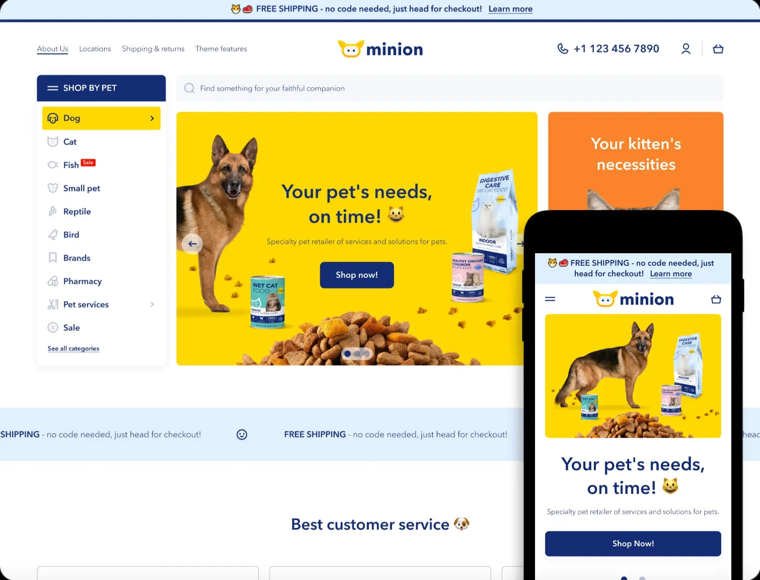 A screenshot of a Shopify pet supplies theme.