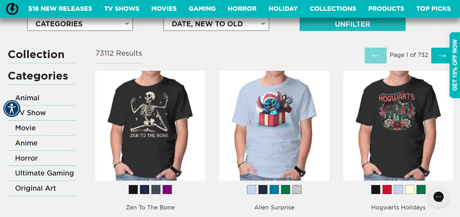 The screenshot of Teefury product page.