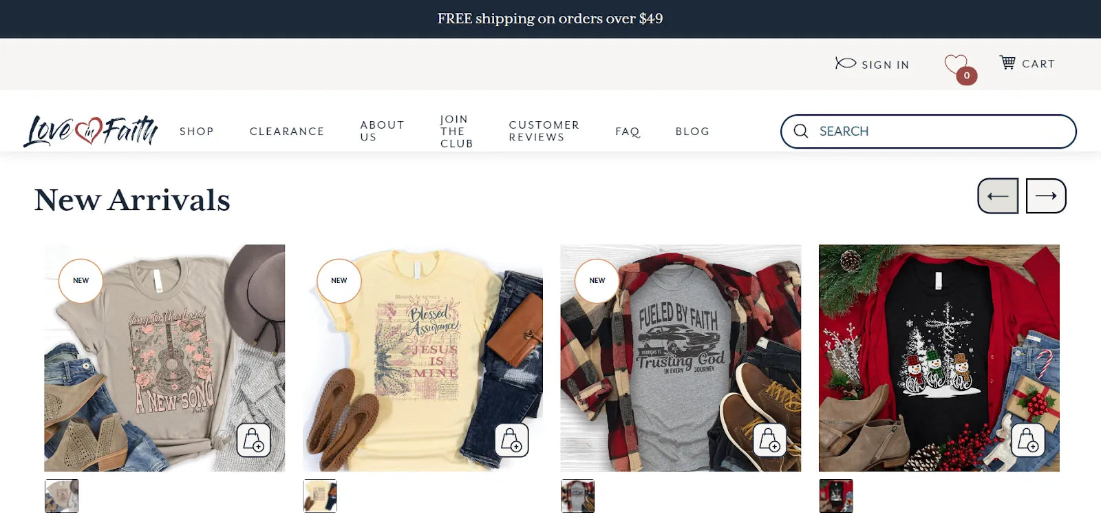 The screenshot of Love in Faith Clothing store.