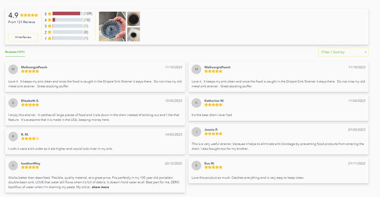 A screenshot of Dripsie customer reviews section