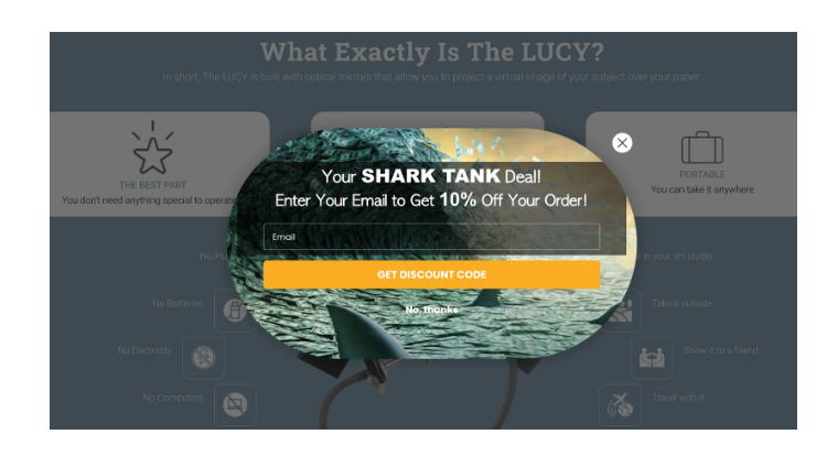 popup window containing the Shark Tank deal