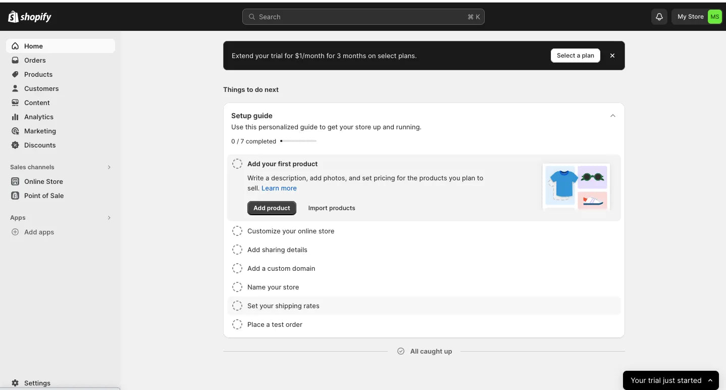 Shopify dashboard