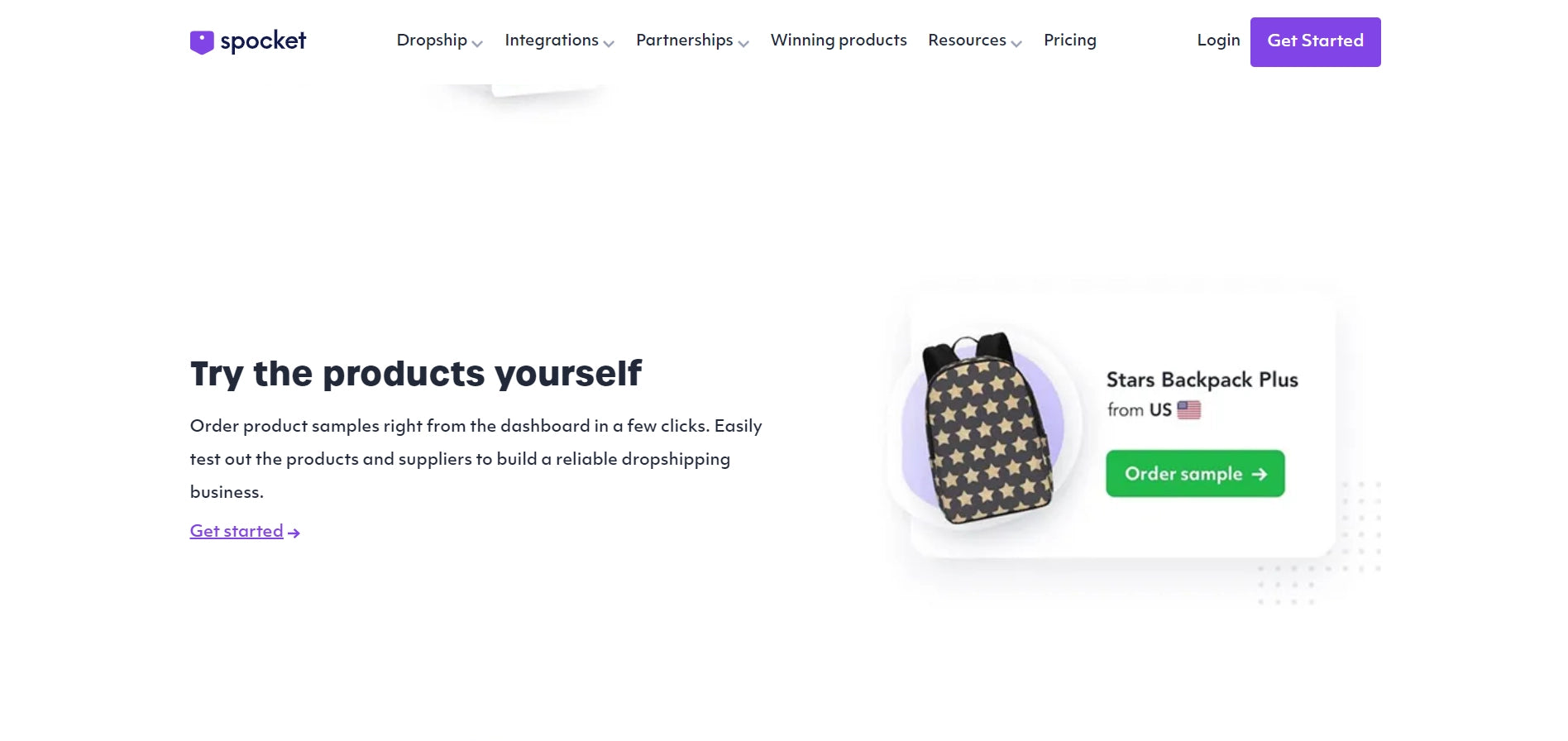 Screenshot of the Spocket website.