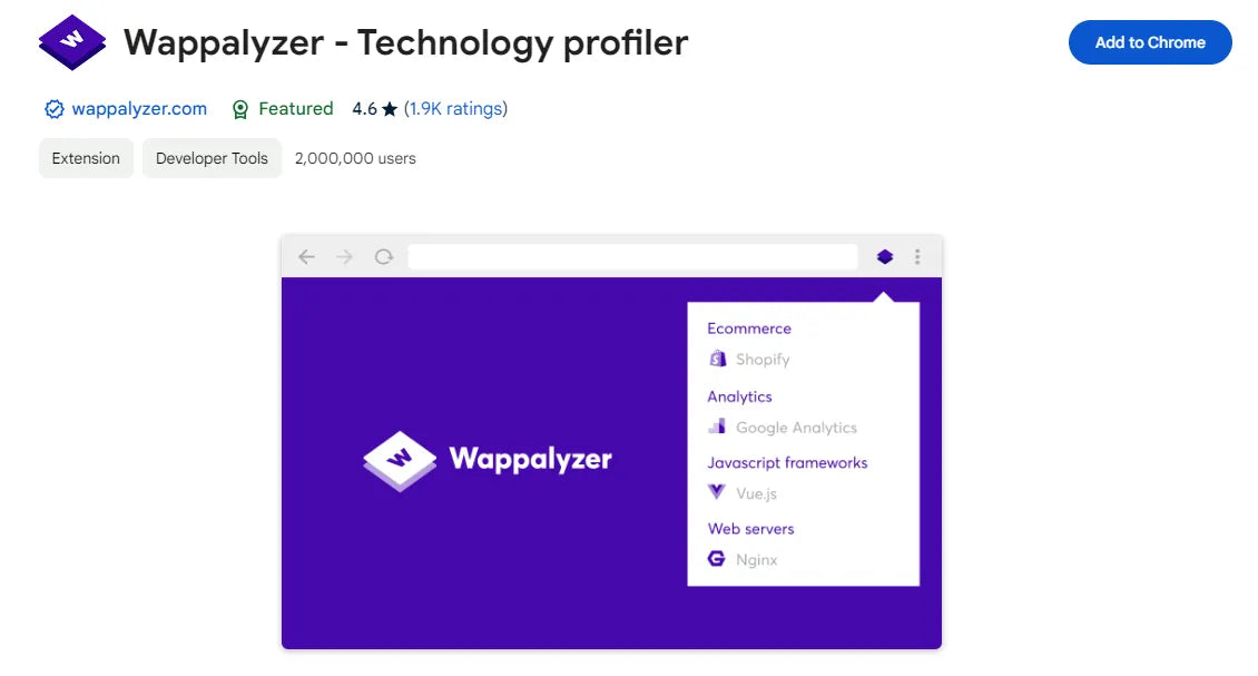 Screenshot from Wappalyzer extension website