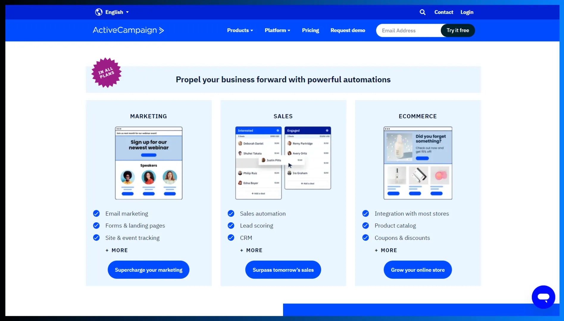 Homepage of ActiveCampaign