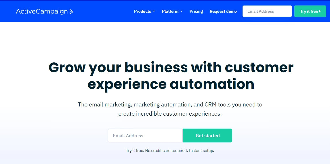 Screenshot of ActiveCampaign’s landing page.