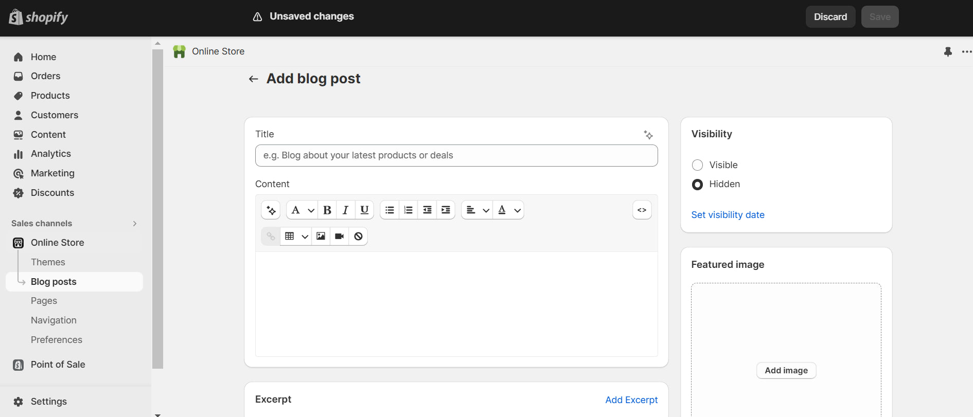 The main section to add Shopify blog