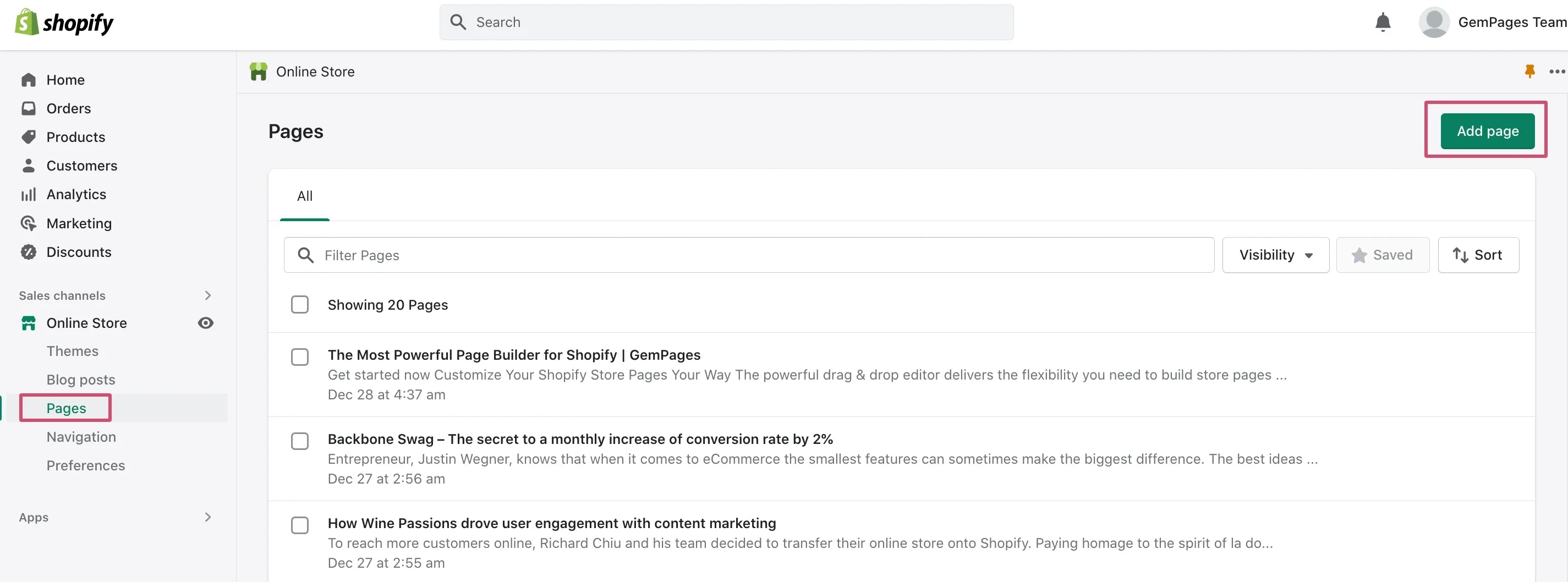 向您的 Shopify 商店添加更多页面
