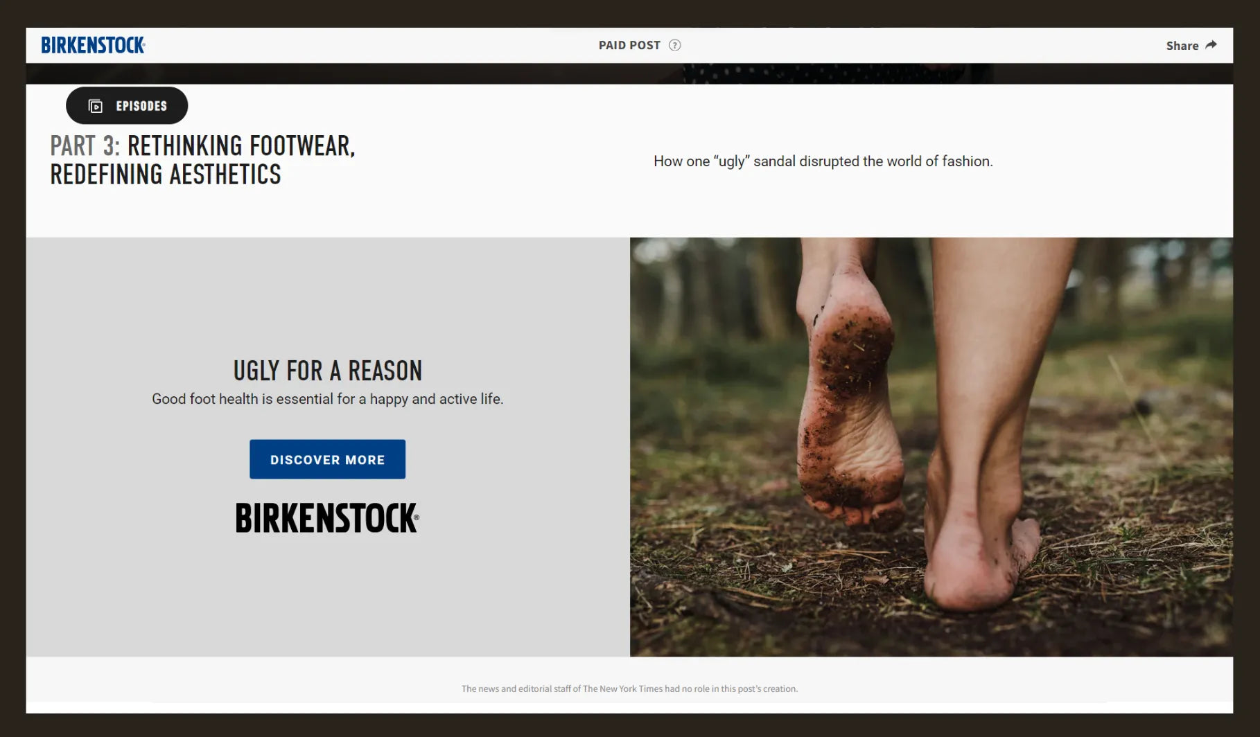 CTA section on Birkenstock’s paid post