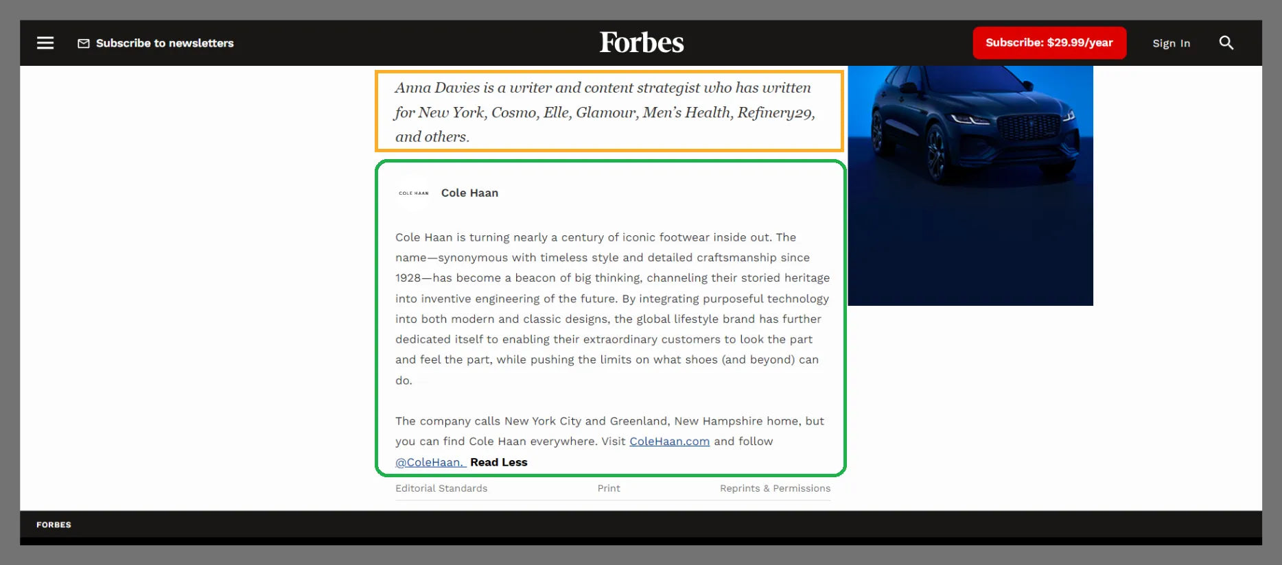 An advertorial on Forbes