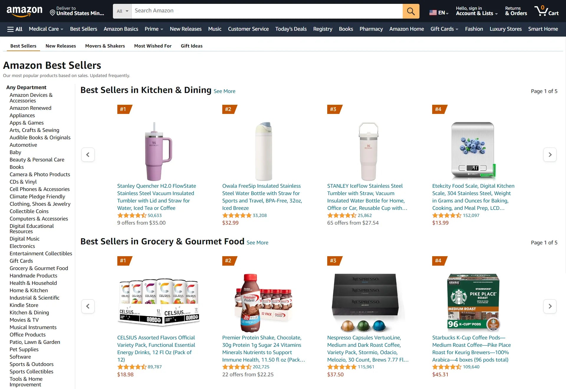 Screenshot of Amazon’s Best Sellers page.